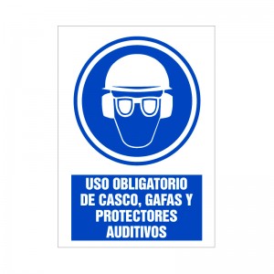 Uso obligatorio de casco, gafas y protectores auditívos